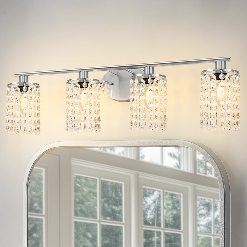 Ayushma Crystal Cylinder Dimmable Bathroom Vanity Lights, Chrome, 4