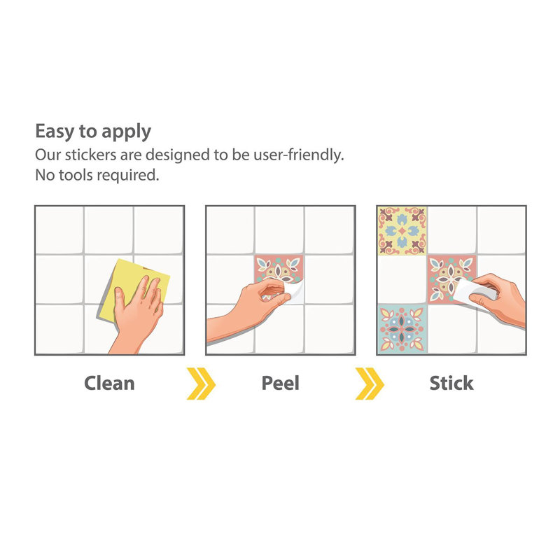 Ameilia Wall Tile Sticker Set 15cm W x 15cm L Peel and Stick