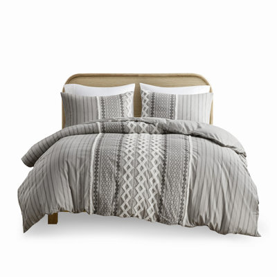 Cotton Printed Duvet Cover With Chenille Feature - King/ King Flair