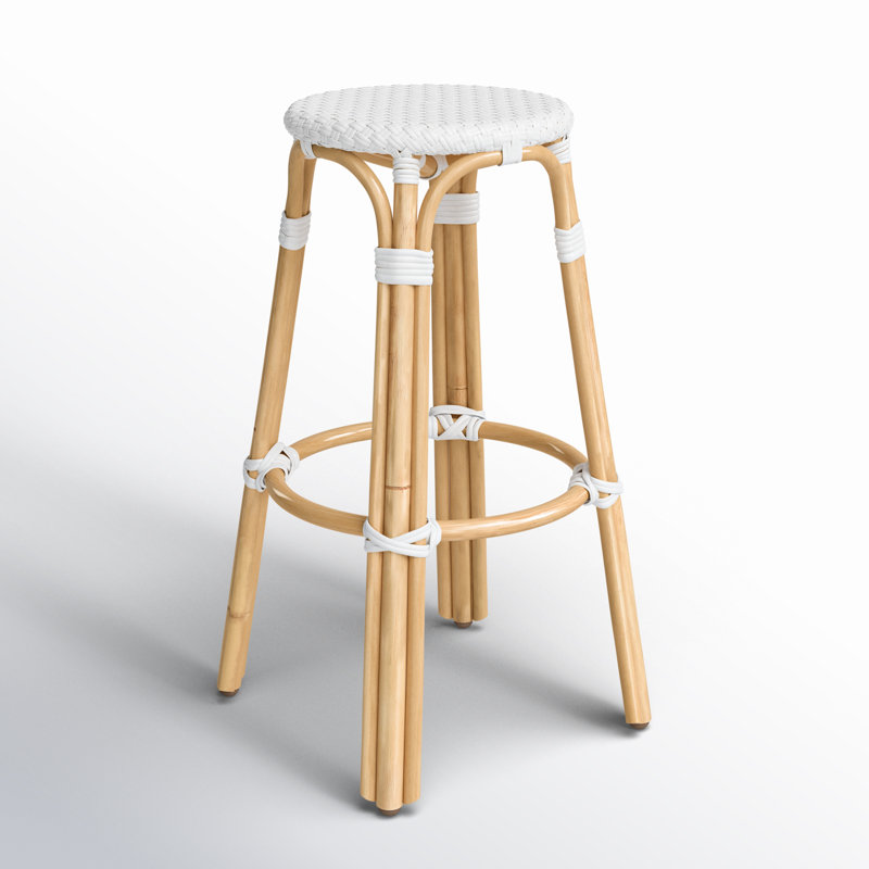 Tobias Rattan Bar Stool & Counter Stool, Glossy White/Natural Rattan Frame, Bar Stool (30" Seat Height)