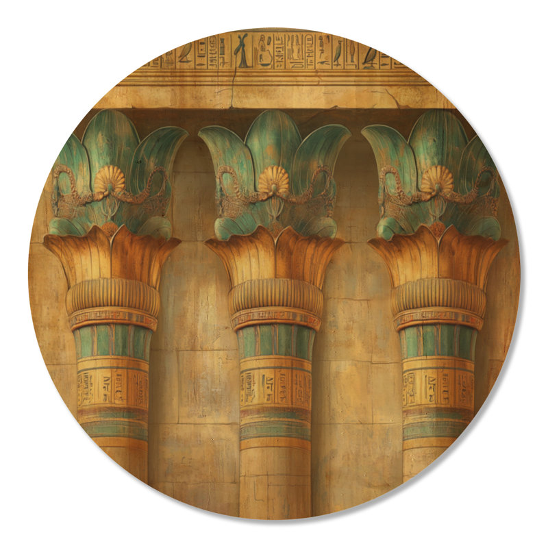 Colonne de lotus du Nil - Affiche murale ronde en bois de style bohème, Rond 36 po, Rond