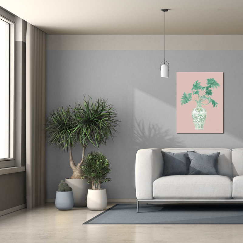 «Epic Graffiti» «Palm Chinoiserie 3 Pink Green V2» par Danhui Nai, art mural sur toile, H 34 po x l 26 po