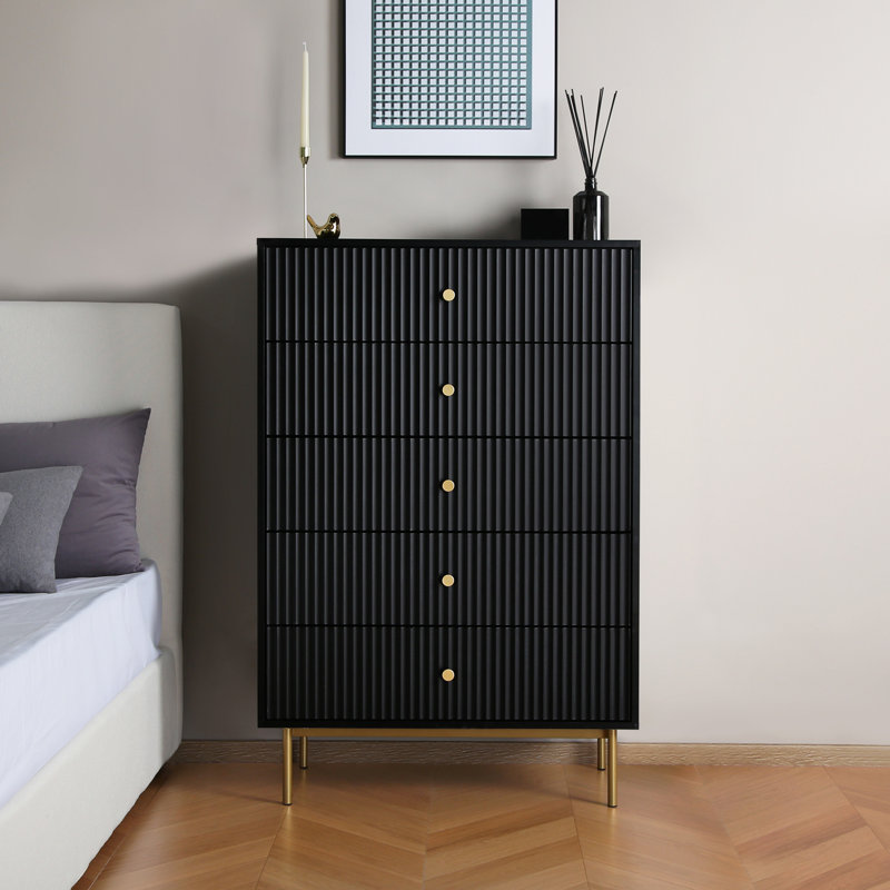 Bartko 80cm W 5 - Drawer Chest of Drawers, Black