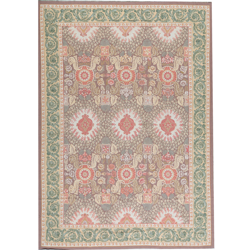 Hand-Knotted High-Quality Brown and Green Area Rug