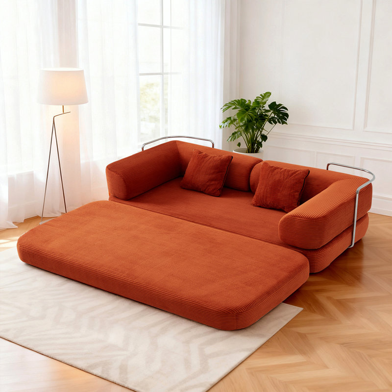 Canapé-lit convertible au sol avec coussin convertible, Rouge