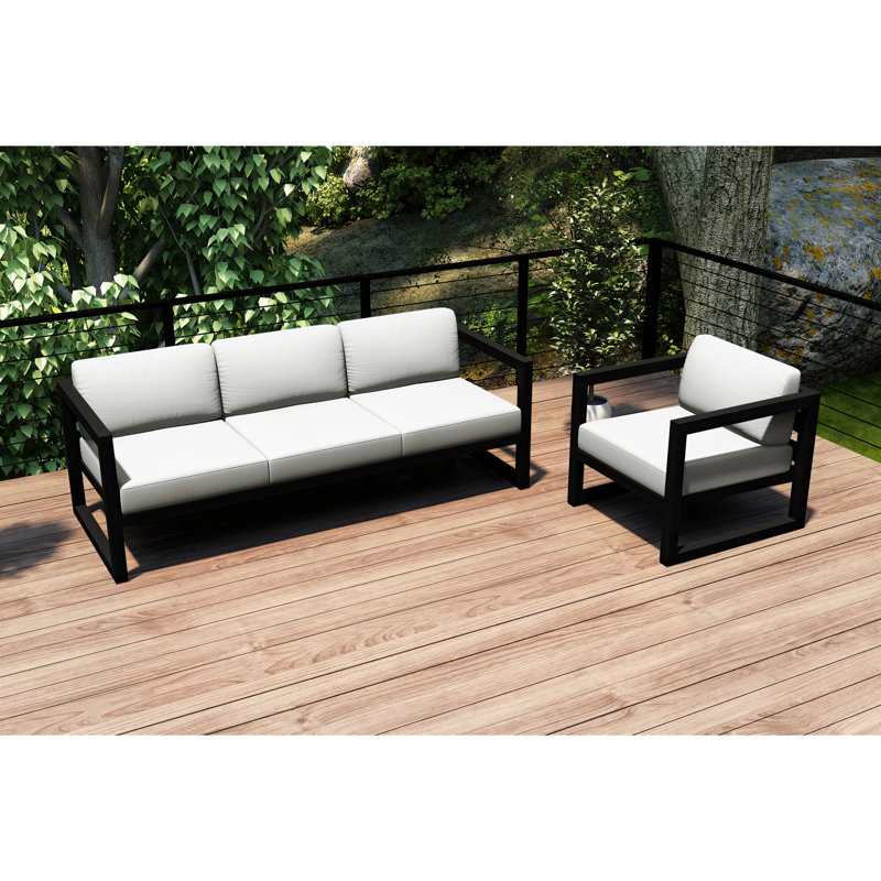 Avion 2 Piece Sofa Set, Canvas Natural Sunbrella® Canvas, Black
