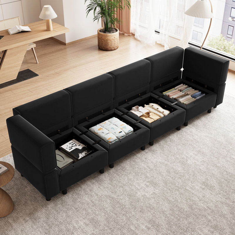 Canapé modulaire à 4 places Elda, Velours noir
