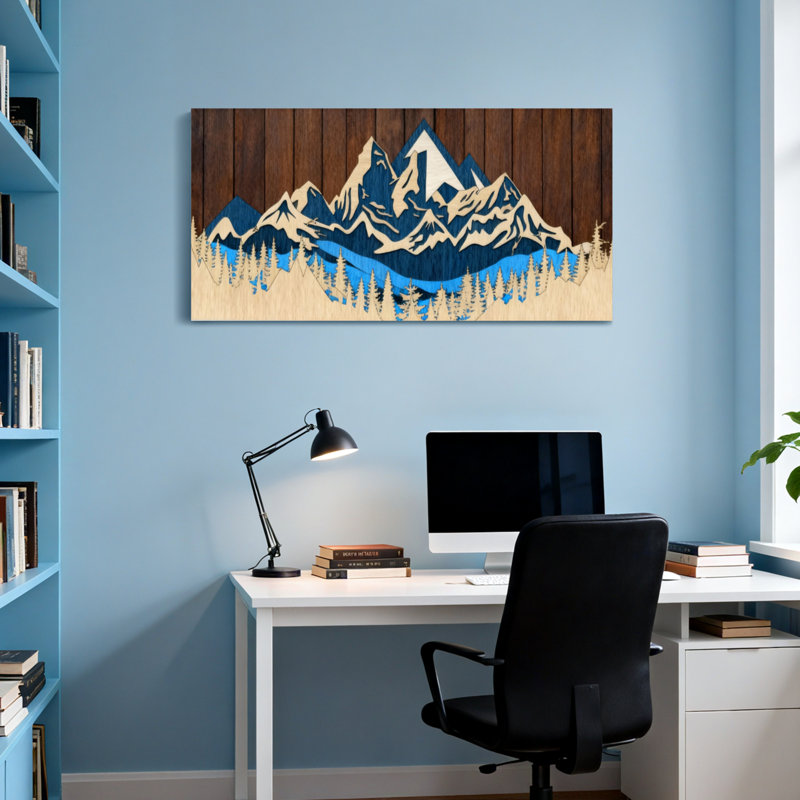 Paysage et nature, chaîne de montagnes avec neige et arbres, H 16 po x l 32 po