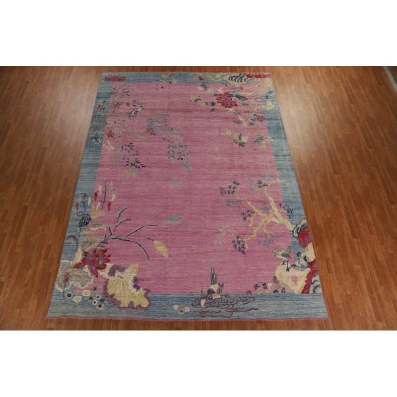 Tapis de style oriental végétal noué à la main 10 x 14 Art Deco