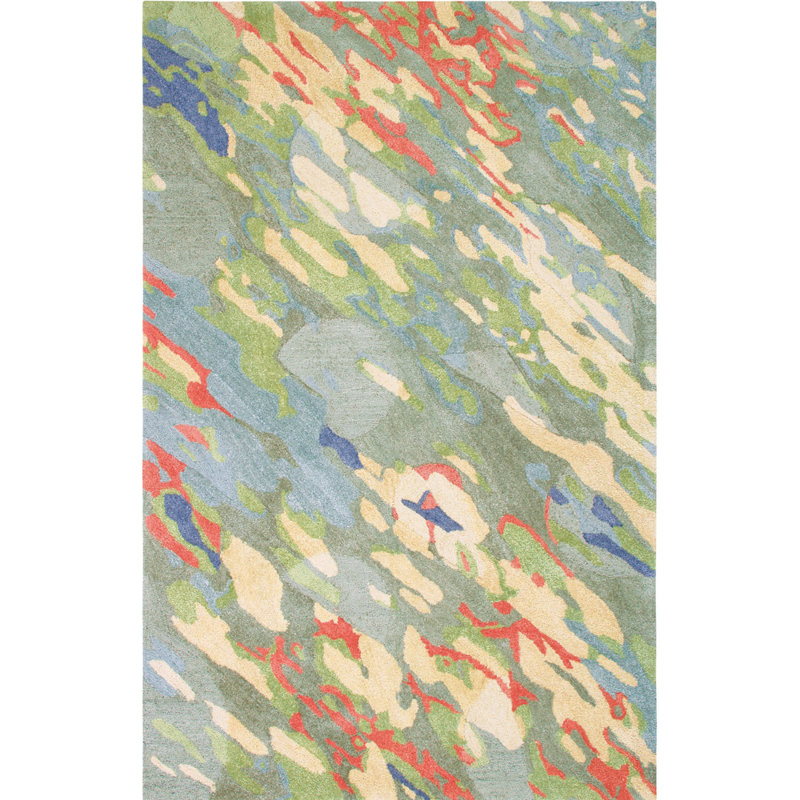 Reflections Abstract Handmade Tufted Green/Blue/Red Area Rug, Rectangle 9' x 13'