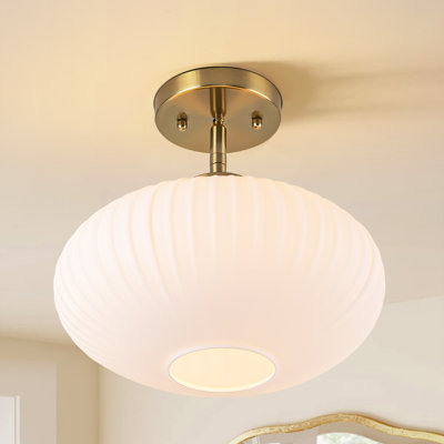 Keab 1-Light Ribbed Glass Flush Mount Ceiling Light for Bedroom