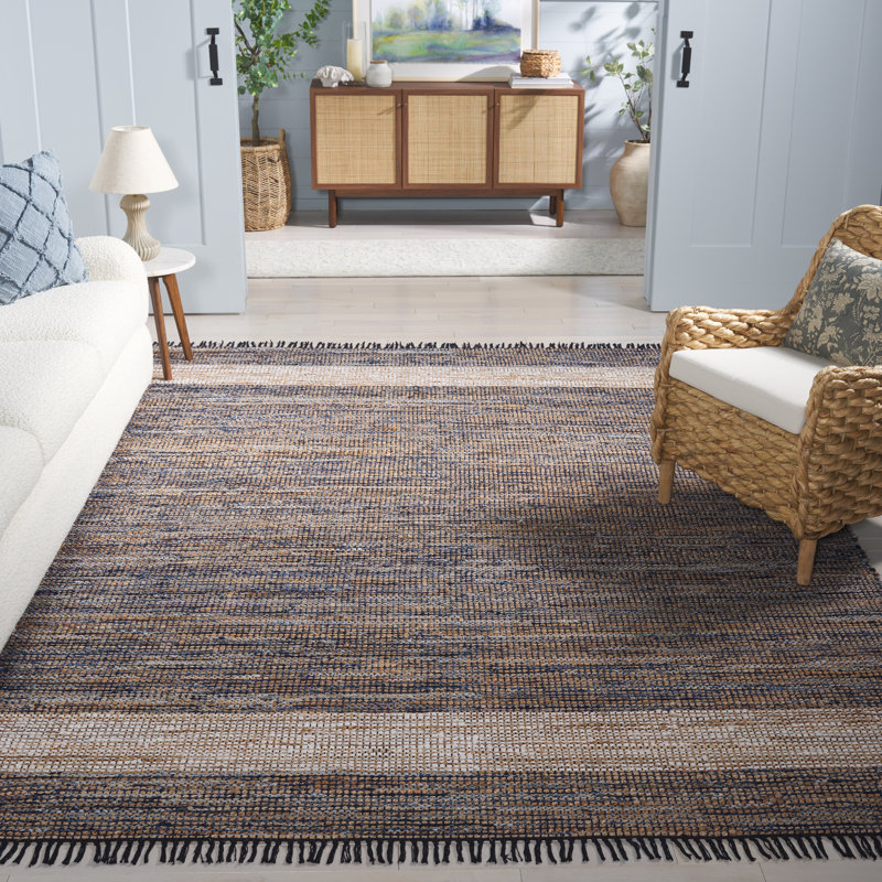 153 Hand Woven Denim/Jute/Cotton Rug in Navy/Beige, Rectangle 8' x 10'
