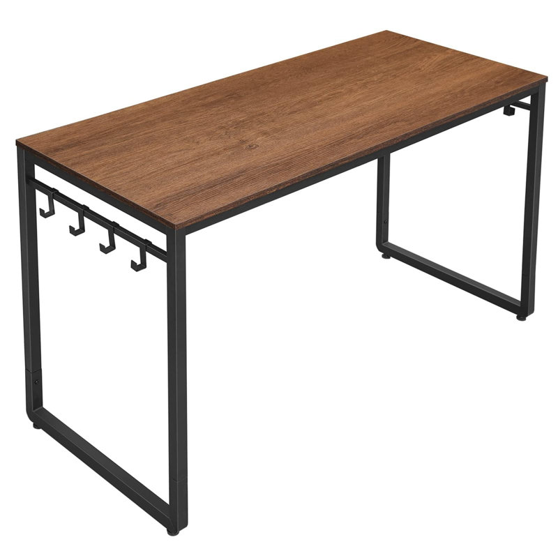 Bureau en noyer avec 8 crochets, H 29,5 po x l 55,1 po x P 23,6 po, Noyer / Noir
