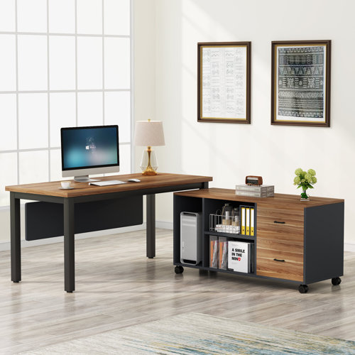 Latitude Run® L-Shape Executive Desk with Storage Cabinet & Reviews ...