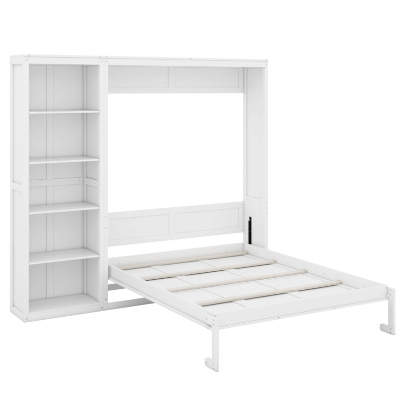 Grand lit escamotable avec tablettes, Blanc