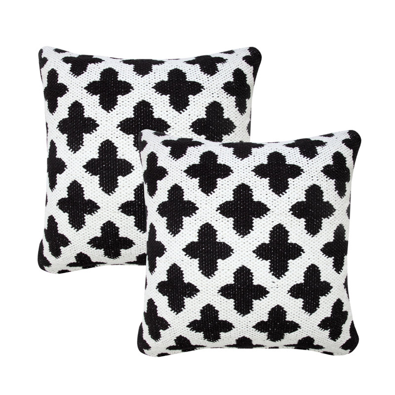 Ensemble de 2 coussins blancs / verts à motif géométrique en mélange de coton, Noir et blanc