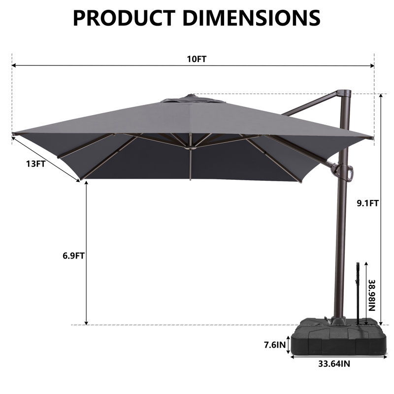 Parasol extérieur en porte-à-faux 153 po x 116 po avec base Easy-Move | Mobilité d'une personne, Gris foncé