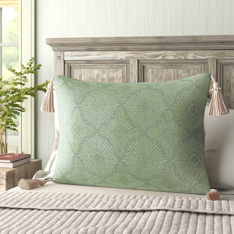 Tamia Rectangular Cotton Pillow Cover, Mint/Moss