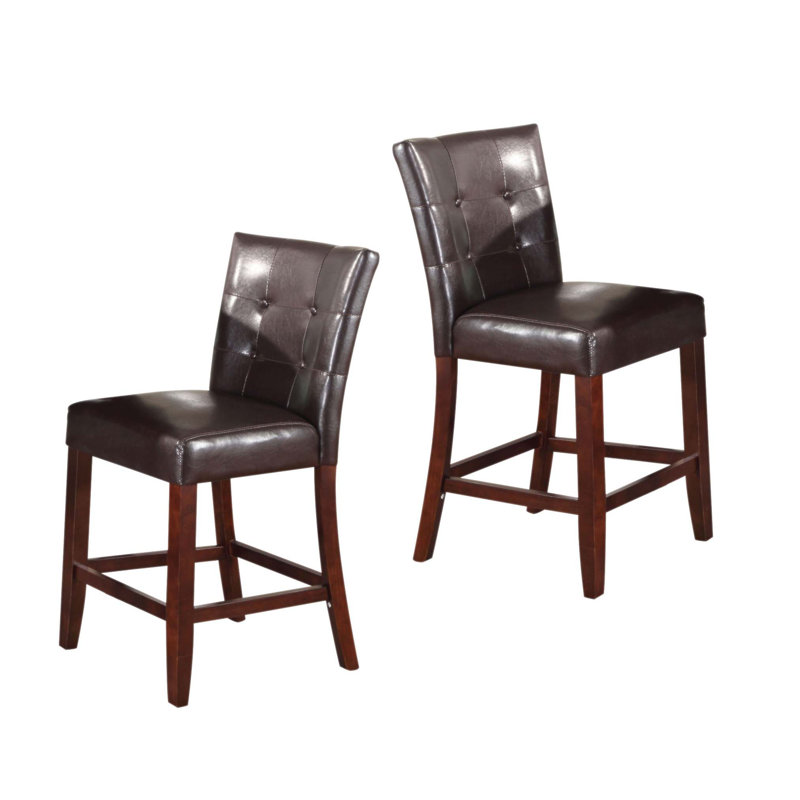 Ensemble de 2 chaises à hauteur de comptoir avec revêtement en polyuréthane, dossier capitonné et finition noyer pour un repas élégant