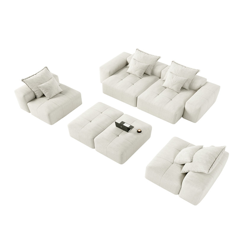 Roseate Boneless 198.43" Oversized 8-Piece Modular Sectional Sofa Sparkling Chenille Fabric With 8 Pillows, Beige