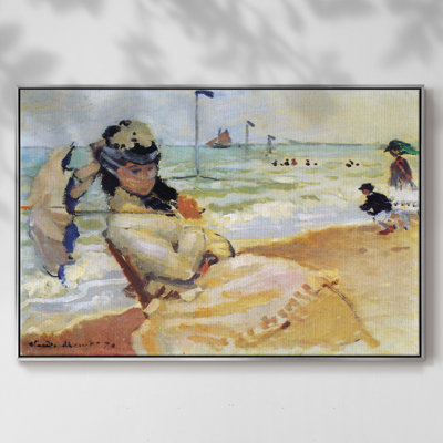 «Camille On The Beach At Trouville», reproduction d'art encadrée sur toile par Claude Monet