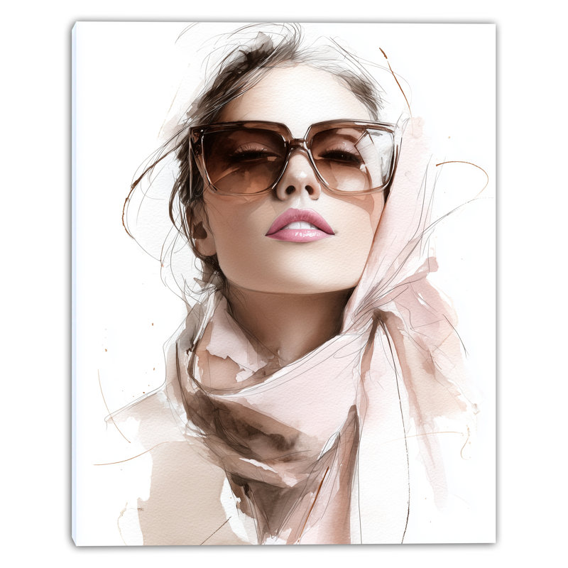 Chic Scarf Portrait Wrapped Canvas Wall Art