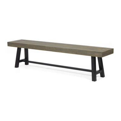 Banc de patio extérieur en bois d'acacia, gris / métal rustique