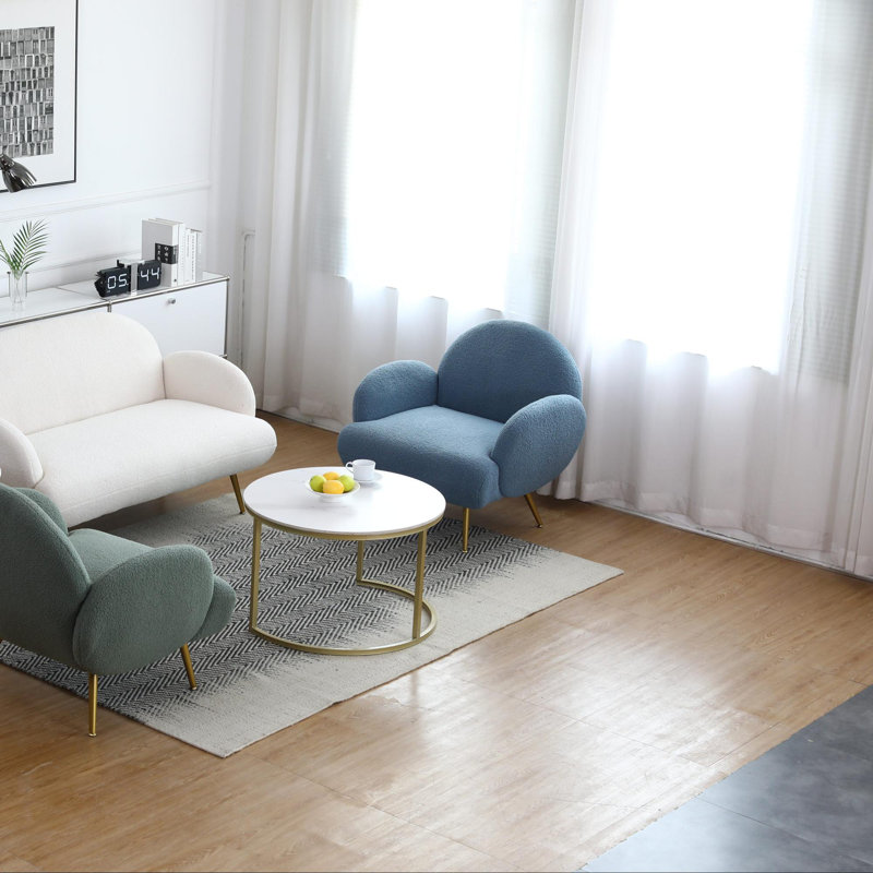 Bendetta Easy to Assemble Modern Single Sofa Chair - Ergonomic Sherpa Fabric with Soft Sponge & S Spring, Curved Armrest Design, Minimalist Style for Living Room or Bedroom, Durable Solid Wood Frame Supports 250 lbs （Set of 2）