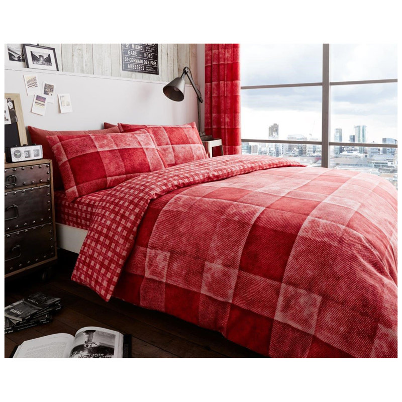 Modern Check Pattern Polycotton Duvet Cover and Pillowcase Set - Machine Washable, Blue, Single
