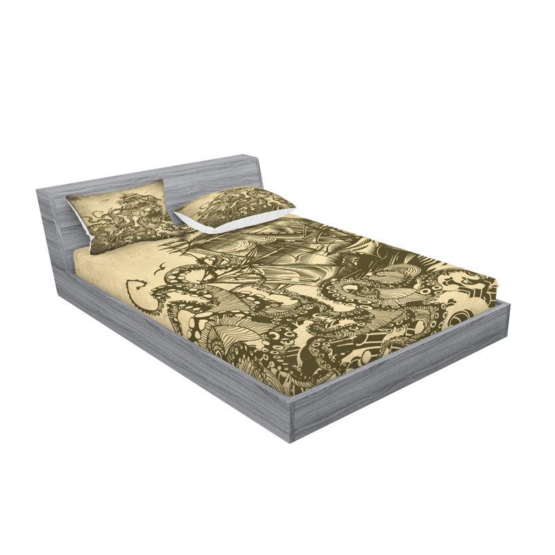 Ensemble de draps et taies décoratives Ambesonne, olive jaune, Ensemble de draps pour grand lit avec 4 taies d'or