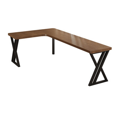 Light-walnut+Black L-Shaped Solid Wood+Iron desk