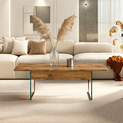 Table basse multifonctionnelle à plateau relevable avec pieds en verre trempé