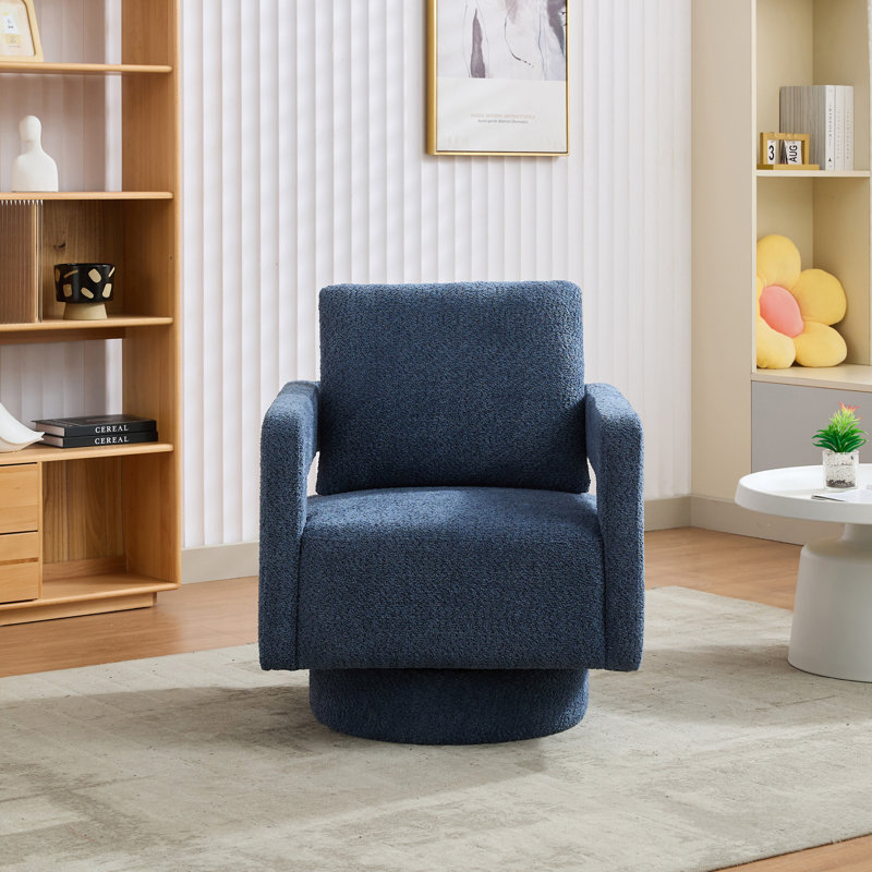 Fauteuil demi-tonneau pivotant rembourré Riqui, Tissu marine