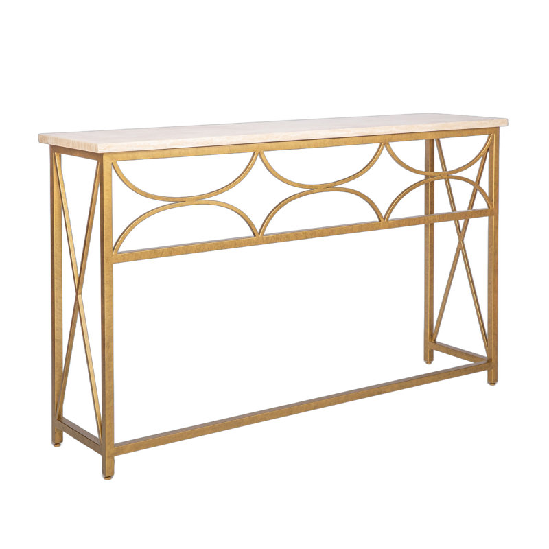 Diamond Console Table, Lite Travertine, Royal Gold