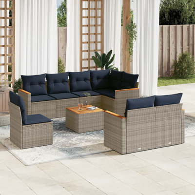 Ensemble de canapé de patio 9 pièces avec coussins en rotin de polyester