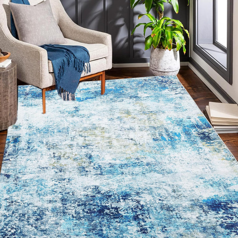 5×7Ft Rug Washable Area Rugs Modern Abstract Carpet for Living Room, Non-Slip Backing, Soft, Stain Resistant Floor Rug for Bedroom, Office, Grey
