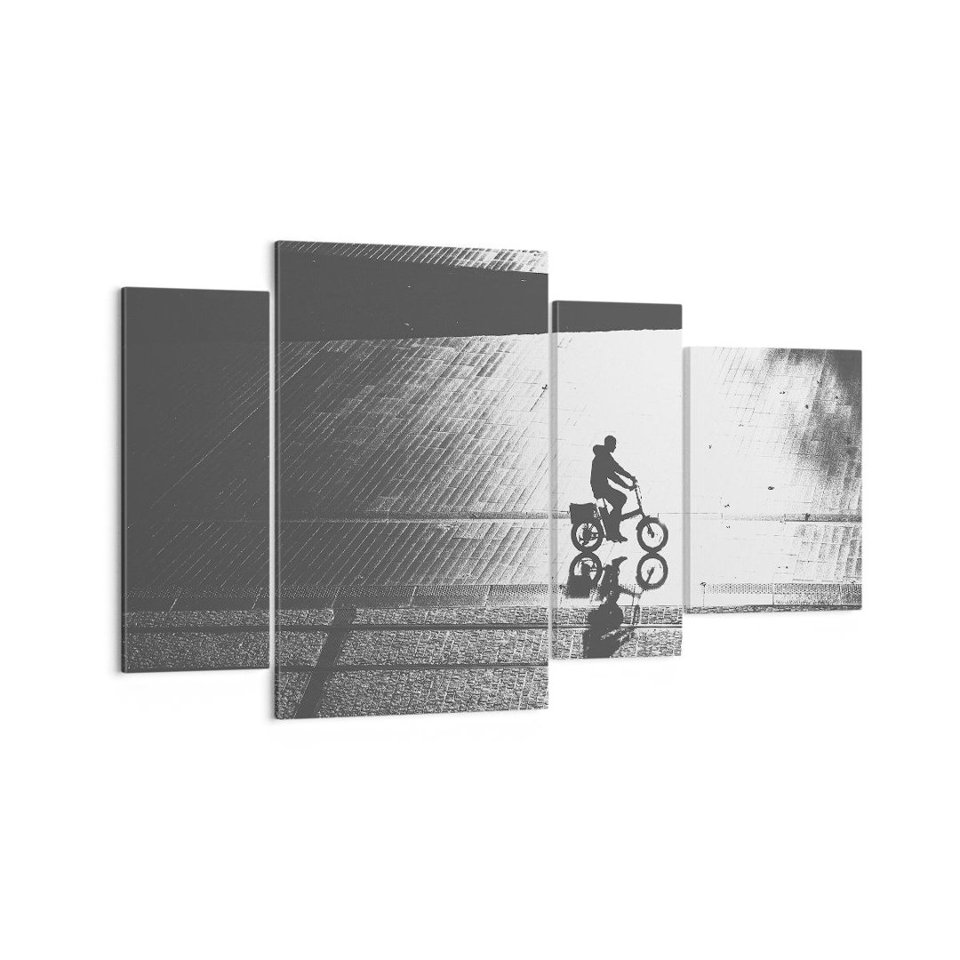 4-tlg. Leinwandbilder-Set Black and White Cyclist Loneliness