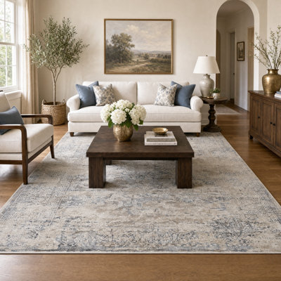 Tapis de style oriental bleu / crème Curran Collection