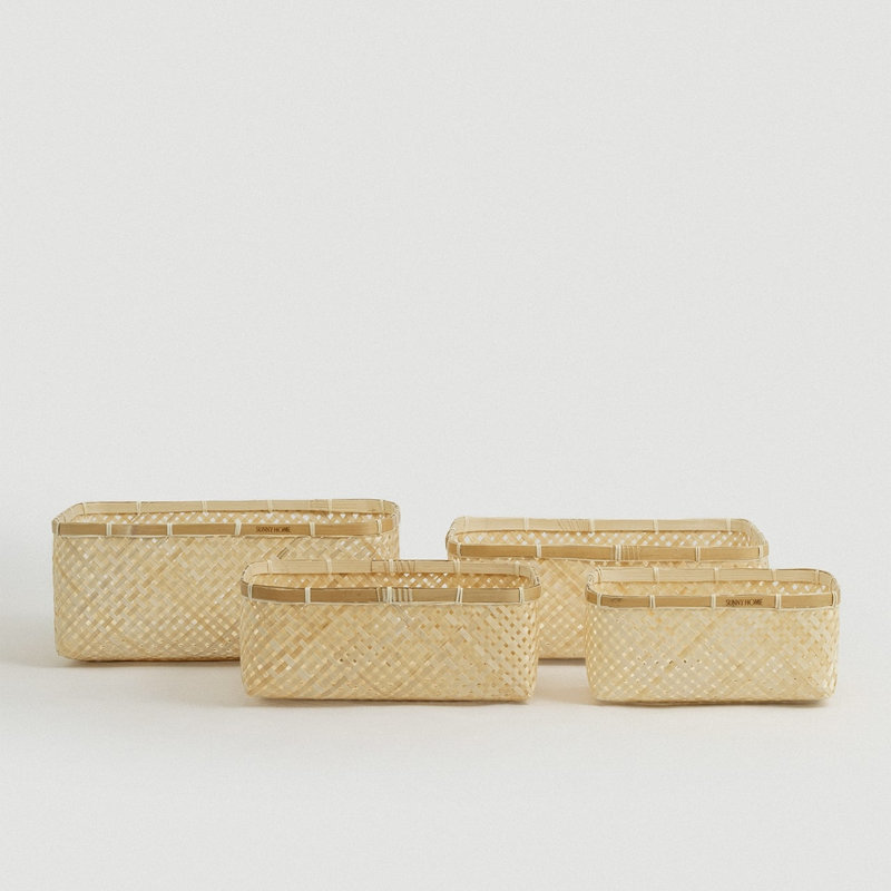 Ensemble de 4 paniers de rangement rectangulaires en bambou Muko, 105.6, H 6,25 po x l 13,75 po x P 17,75 po