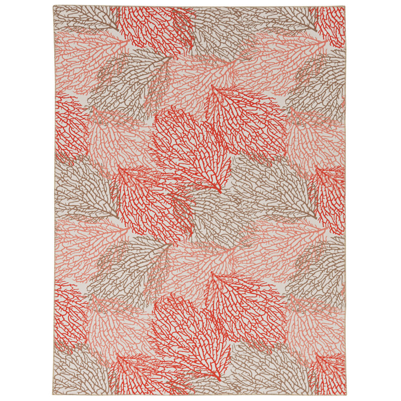 Madelyn Washable Ivory and Coral Machine Woven area rug, Rectangle 2' x 3'