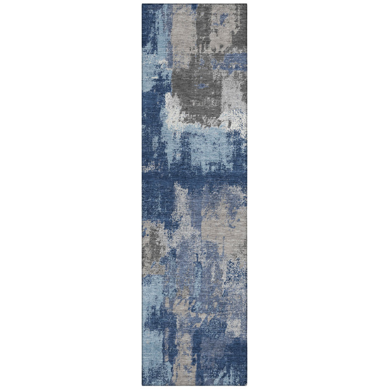 Machine Washable Indoor/Outdoor Chantille ACN2913 Modern Rug, 2'3" x 7'6" Runner, Navy