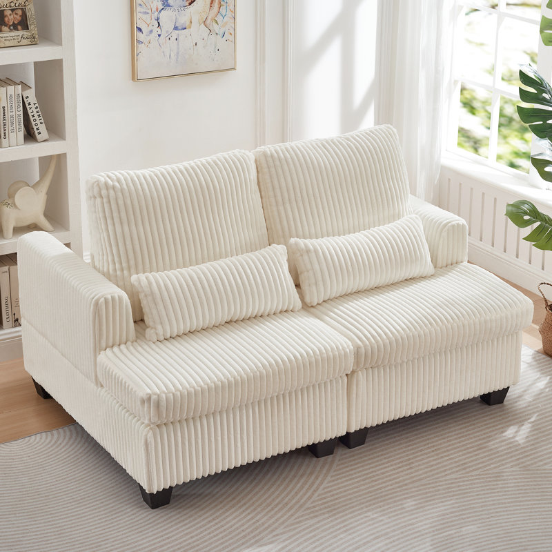 Velours côtelé moelleux avec dossier carré et réglable pour les petits appartements. Blanc, mousse et ressort. 48,5 de largeur, 61 de profondeur, 37 de hauteur, 138 lb Options de sièges modulaires, coussins moelleux, cadre, installation simple