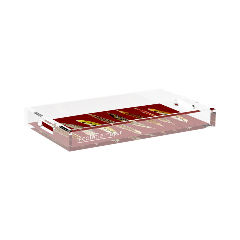 Pheasant Feathers Acrylic Rectangle Decorative Tray, Porto, 17"W x 10.5"D x 2"H