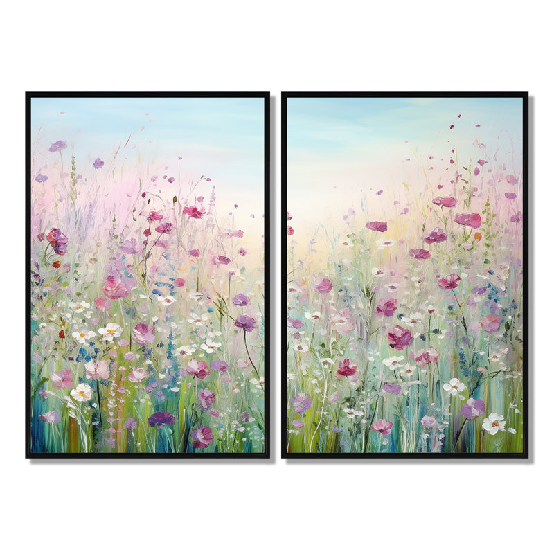 Fleurs sauvages prés - décoration murale traditionnelle, Floater Framed Print without Mat, Black, 36" H x 48" W