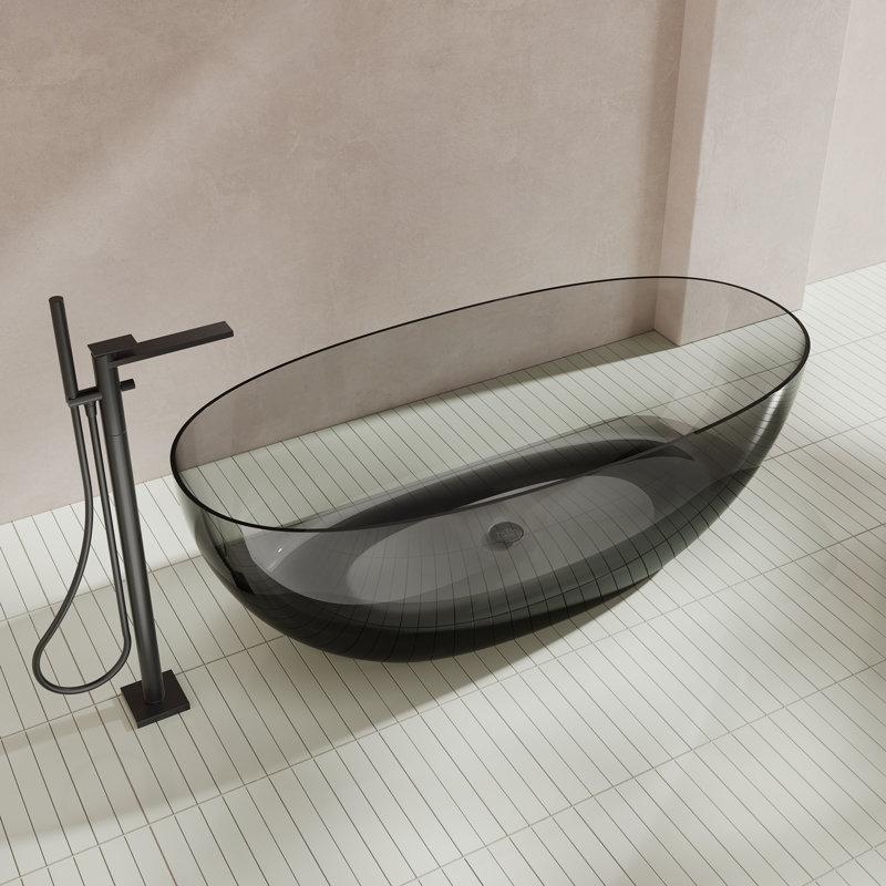 Baignoire de trempage autoportante en résine avec drain escamotable de 55 po x 28 po MonBlari, 55.12" L x 27.56" W x 21.65" H