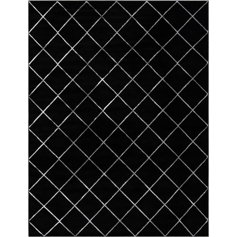 Tapis contemporain noir et argent Etowah, Rectangle 7 pi 10 po x 10 pi
