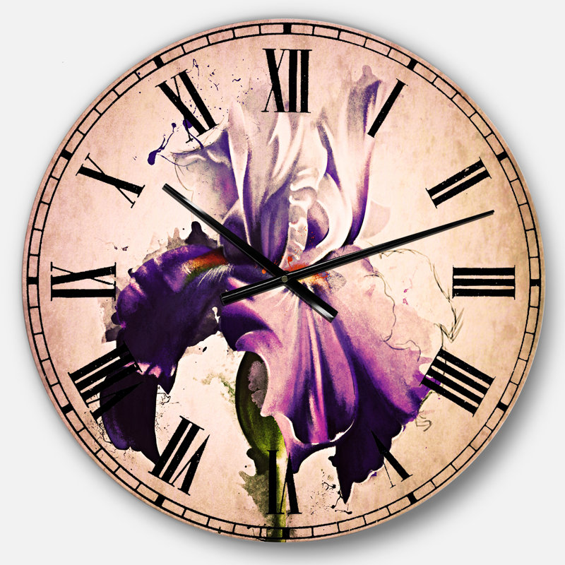 Magnifique croquis aquarelle iris bleu - Horloge murale traditionnelle, Moyen