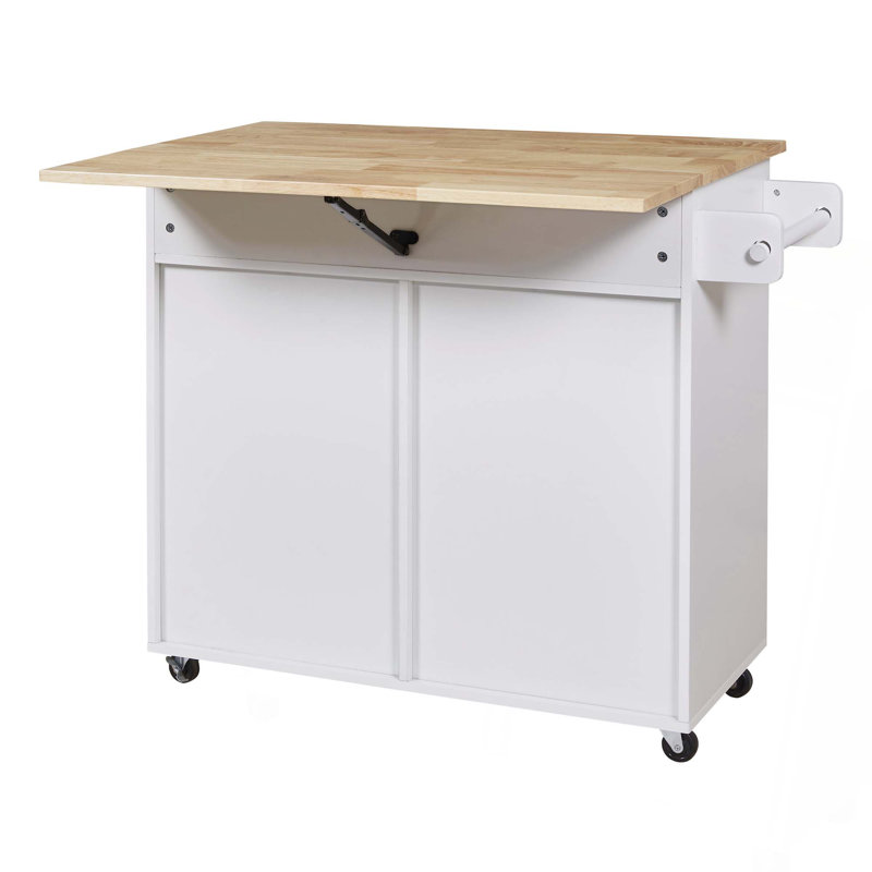 Îlot de cuisine roulant avec rangement, chariot de cuisine avec plateau, tiroir spacieux avec cloison et support de rangement interne, îlot de cuisine sur roulettes avec support de tour réglable