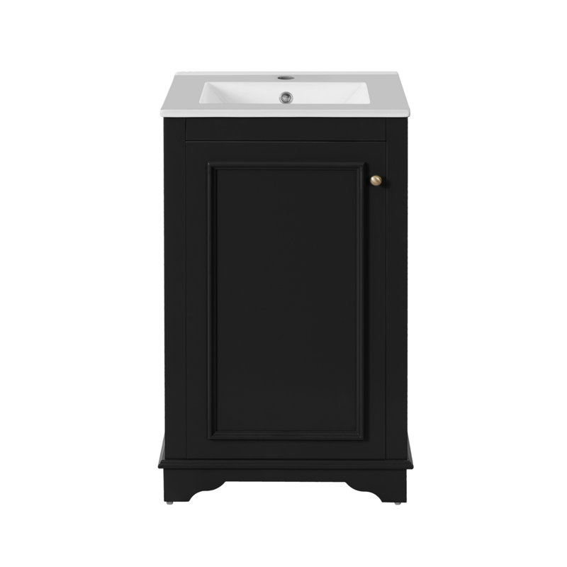 Meuble-lavabo autoportant de 20 pouces avec lavabo en céramique, avec portes à fermeture en douceur et tablettes réglables, noir.