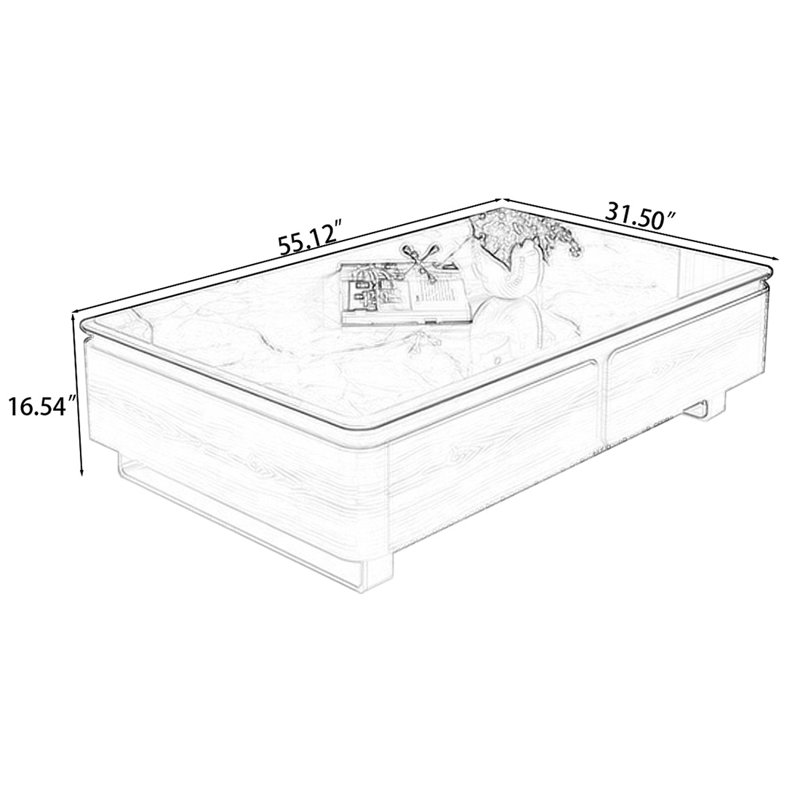Table basse rectangulaire en bois manufacturé, H 16,54 po x L 55,12 po x l 31,5 po